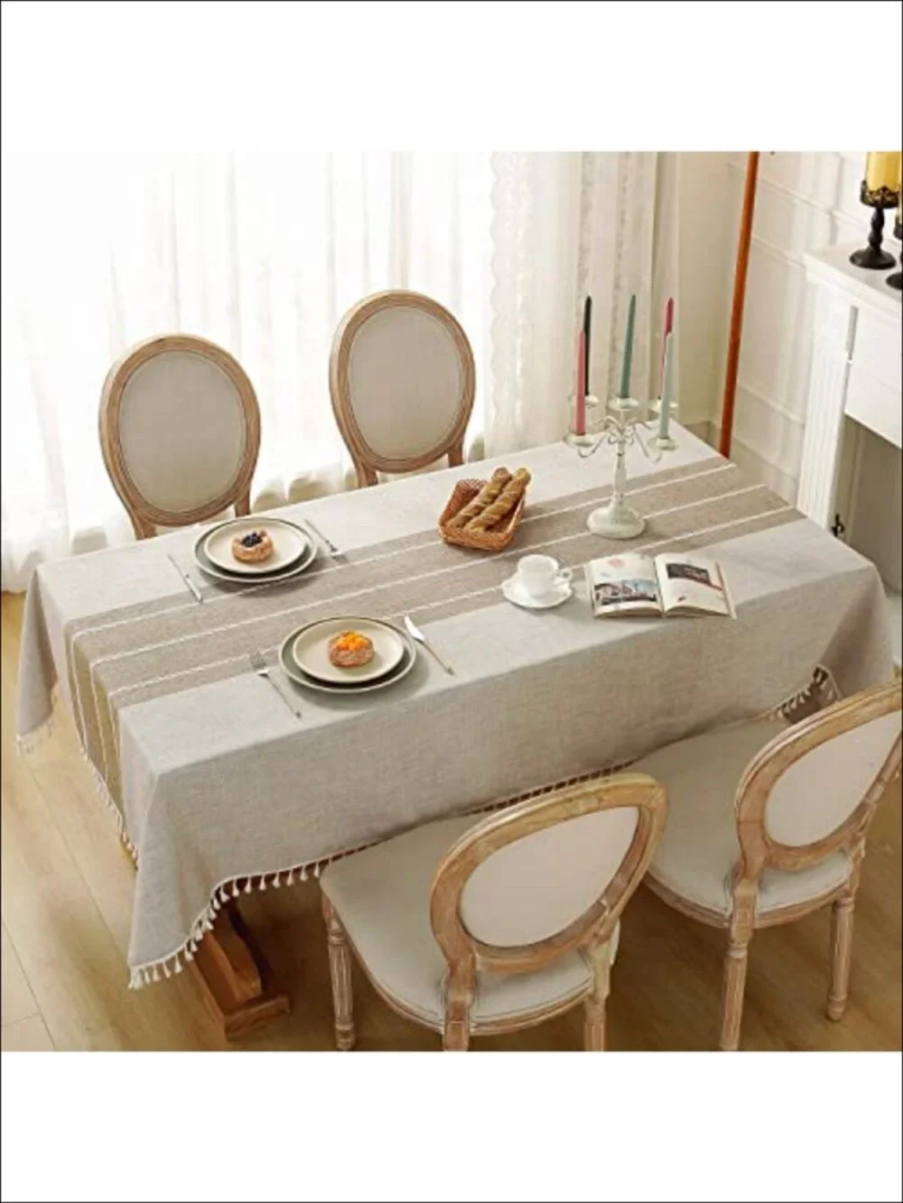 Cotton Linen Tablecloth Waterproof Washable Tassel Fringe Rectangle 55x86